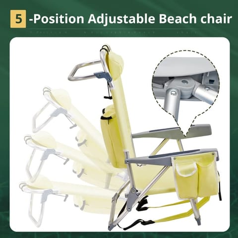 63x65x82cm, Yellow, Aluminium Beach Chair, Oxford Cloth, Silvery-white