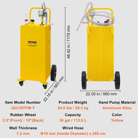 VEVOR 30 Gallon Fuel Caddy, Gas Storage Tank 4 Wheels, With Manuel