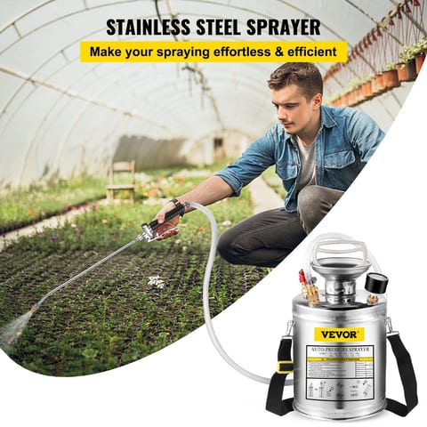 VEVOR 1Gal Stainless Steel, Set With 12Wand Handle 3FT Reinforced Hose, Hand