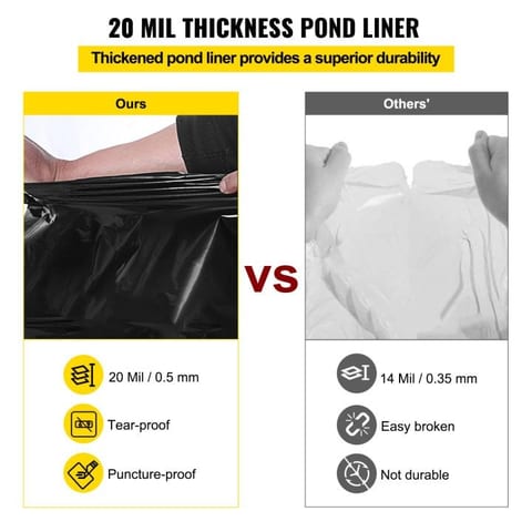 VEVOR LLDPE Pond Liner 20x25 Ft, Pond Liner 20 Mil, Fish Pond Liners For