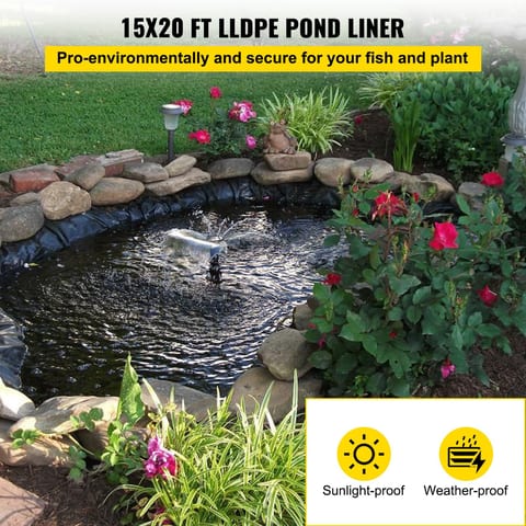 VEVOR LLDPE Pond Liner 15x20 Ft, Pond Liner 20 Mil, Fish Pond Liners For