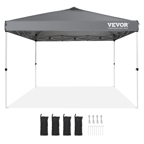 VEVOR Pop Up Canopy Tent, 10 X 10 Ft, 250 D PU Silver Coated Tarp, With