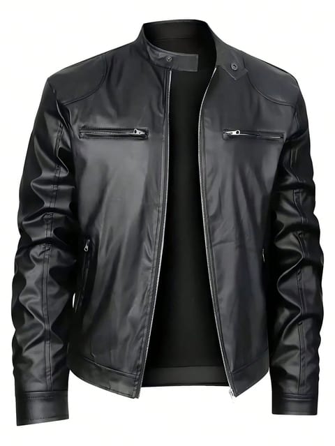 Men's Stand-up Collar Leather Jacket Business Casual Jacket