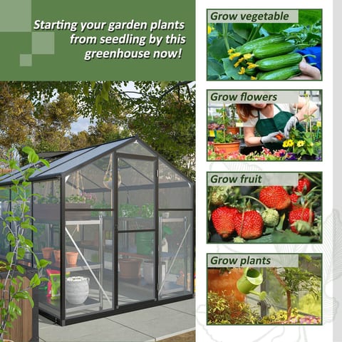 6x8 FT Greenhouse For Outdoors, Polycarbonate Greenhouse With Quick Setup