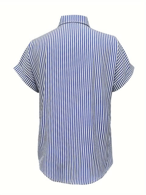 Vertical Striped Button Front Shirt, Stylish Short Sleeve Shirt For Spring &