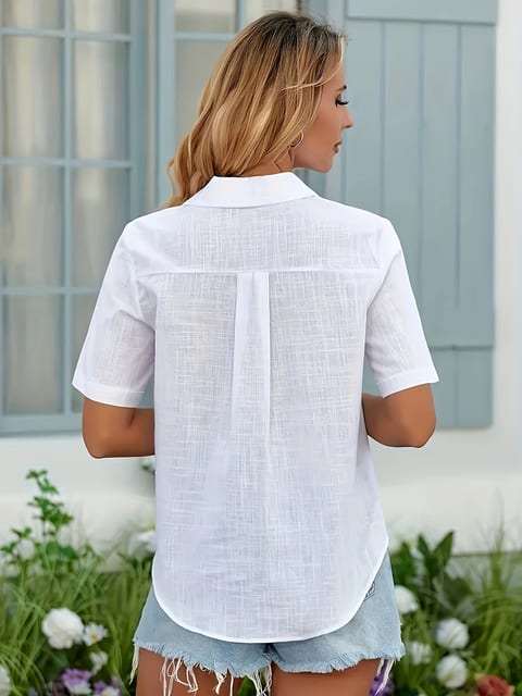Large Size Solid Color Shirt Button White Is Very Suitable For Spring Summer