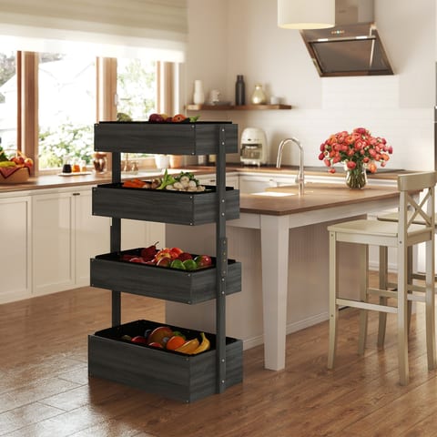 Outdoor Wooden Vertical Garden Planter, 4 Tier Planter Box, Self-Draining For