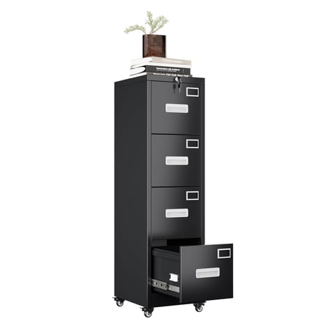 4 Drawer Vertical File Cabinet On Wheels, Lockable Office Files Storage Cabinet