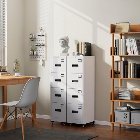 METAN 4 Drawer Vertical File Cabinet On Wheels, Lockable Office Files Storage
