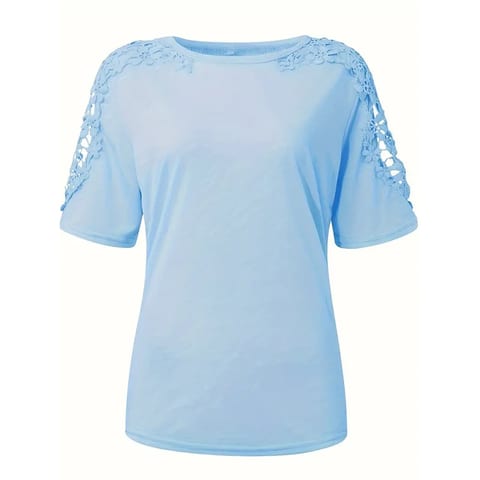 Women's Summer Lace Short Sleeve Crew Neck T-Shirt Top Blouse