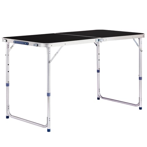 4ft Black Outdoor Folding Table Aluminum Alloy Rectangular 50kg Two Fold