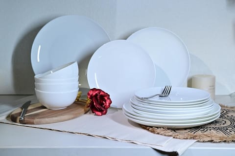 Jasmine Bone China Dinnerware Set, 16 Pieces, Service For 4, White Plates