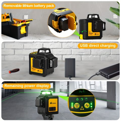 Self Leveling Laser Level Tool, 3x360 Line Lasers, 12 Lines Green Beam Leveler