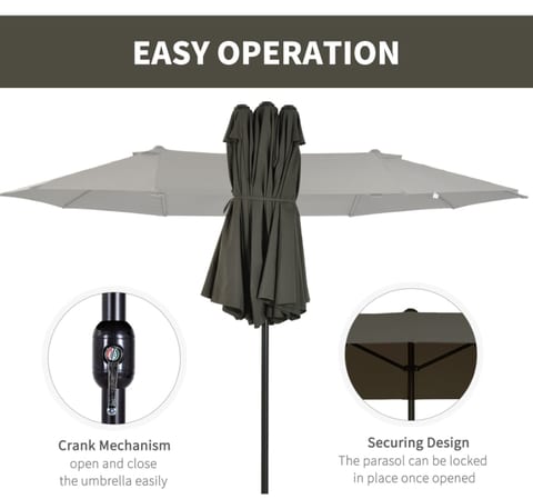 15ft Double-Sided Patio Umbrella Outdoor Market Extra Large Gray With Crank For