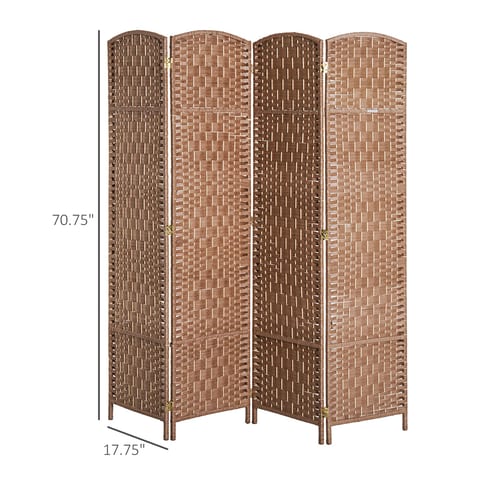 6FT Tall 4-Panel Wicker Weave Room Divider, Folding Privacy Screen, Portable