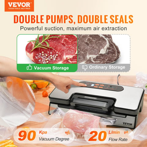 Vacuum Sealer Machine, 90Kpa 130W Powerful Dual Pump And Dual Sealing, Dry And