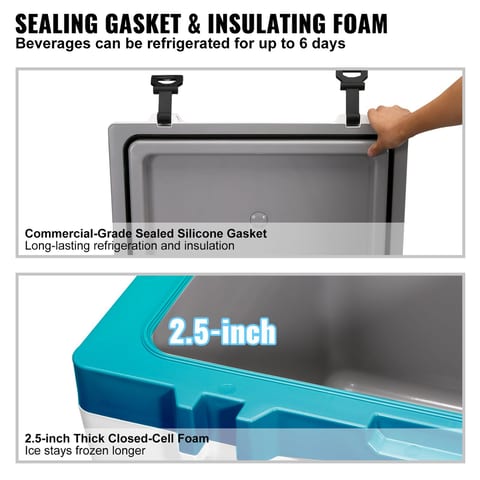Insulated Portable Cooler, 52 Qt, Holds 50 Cans, Ice Retention Hard Cooler With