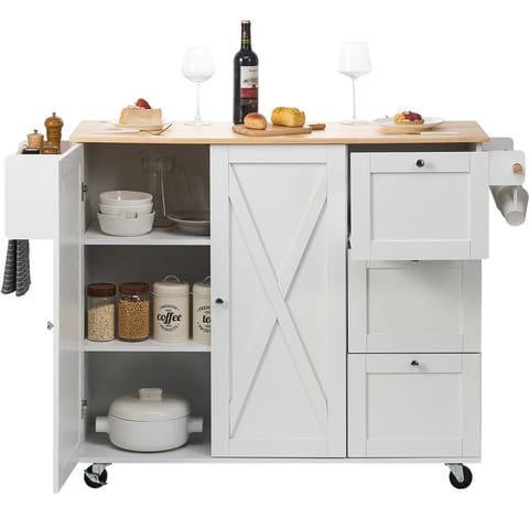 Kitchen Island Cart With Solid Wood Top,Mobile Carts With Storage Cabinet