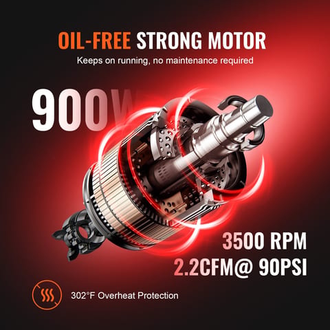 Air Compressor 4.8 Gallon 900W 2.2 CFM 90PSI 70 DB Ultra Quiet Oil Free
