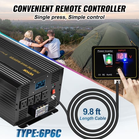 Pure Sine Wave Inverter 3500 Watt Power Inverter, DC 12V To AC 120V Car