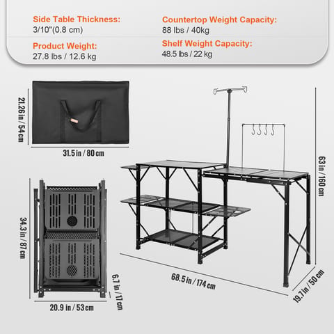 Camping Kitchen Table, One-piece Folding Portable Cook Station With A Carrying
