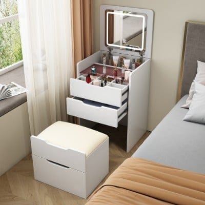 48CM 3 In 1 Vanity Desk With Plip Top Mirror, Small Make Up Vanity Set With