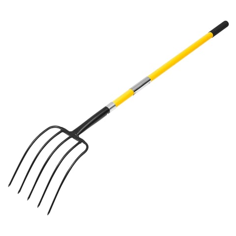 5 Tines Garden Fork Fiberglass Handle 57 In Digging Spading Pitchfork Heavy Duty