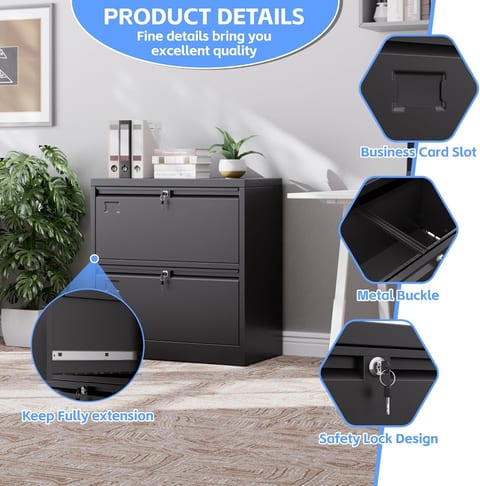 Metal 2 Drawer Lateral File Cabinet With 2 Lock - Wide Filing Cabinet For