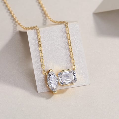 Double Diamond Shadow - Set With Two Octagonal Horse Eye Moissanite S925