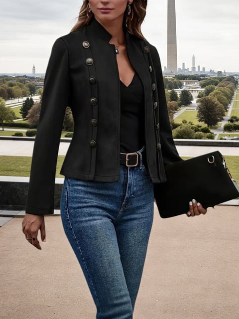New Women’s Fashion Casual Women’s Jacket, Solid Color Double Breasted