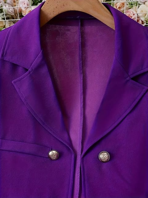 New Elegant And Fashionable Casual Floral Print Set, Double Breasted Purple