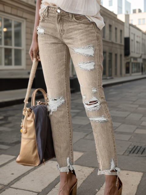 New Women’s Fashion Ripped Plus-sized Jeans, Straight And Slim 9-inch Jeans