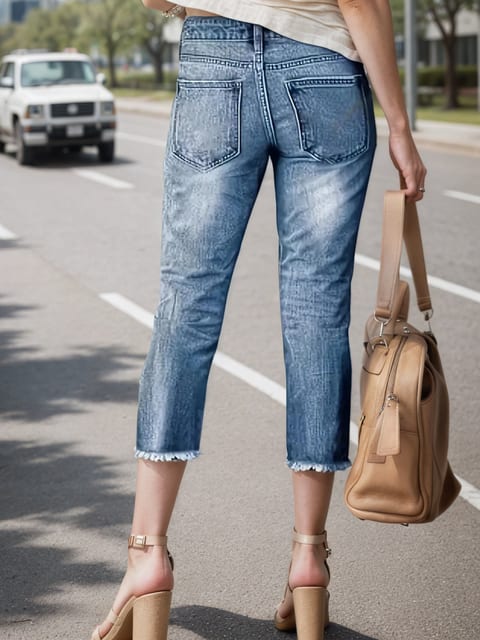 Women's Jeans With Fringe Hem, Built-in Zipper Closure, Straight Cut, Women's