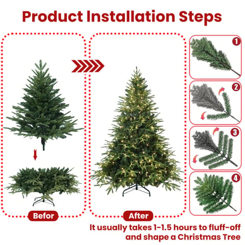 Artificial 6.5ft Green Christmas Tree With 2225 PE PVC Mixed Branch Tips, 450L