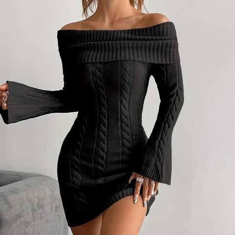 Women's Off Shoulder Bodycon Dress, Long Sleeve Mini Club Dress, Elegant Party