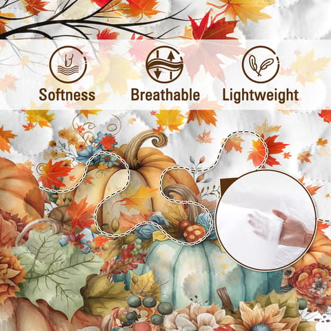 Autumn Theme 3 Pcs Quilt Set - Pumpkin Print Bedspread Coverlet