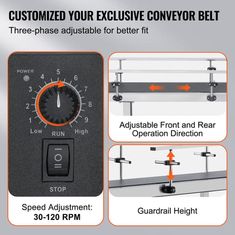 Belt Conveyor, 47 - 7.8 Inch Conveyor Table, Heavy Duty Stainless Steel