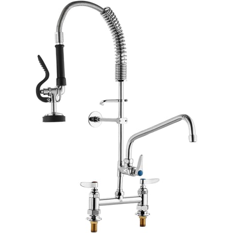 Commercial Faucet With Pre-Rinse Sprayer, 26' Height, 8' Center, 12' Swing