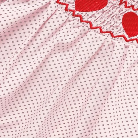 Baby Girl's Short Sleeve Pink Romper, Polka Dot Pattern With Heart Embroidery