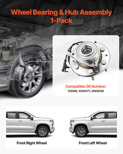 Front Wheel Bearing & Hub Assembly Fit For 2007-2013 Chevy Silverado 1500 4WD