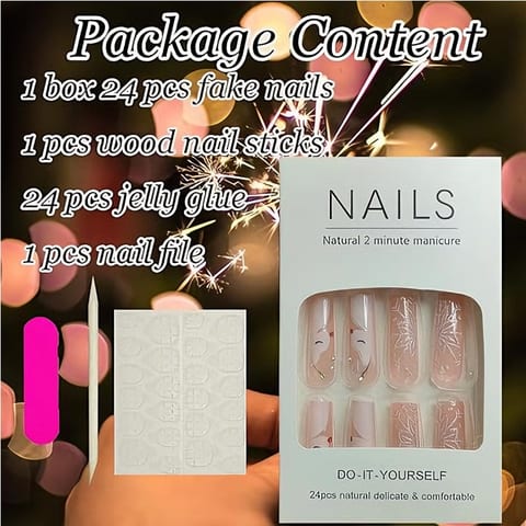 24 PCS Diamond Deer Snowflake Nail Art, Long Length Long Water Pipe Fake