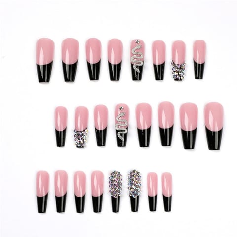 24 PCS Diamond Snake Nail Art, Long Length Long Water Pipe Fake Nails,Square