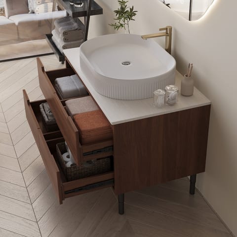 36 Inch Bathroom Vanity, Freestanding Or Wall Mounted With Ceramic Integrated