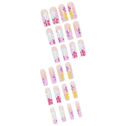 24 PCS Long Flat Flowers Nail Art, Long Length Long Water Pipe Fake