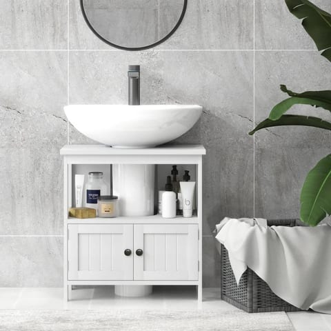Kleankin Pedestal Sink Storage Cabinet, Bathroom Under Sink Cabinet With 2