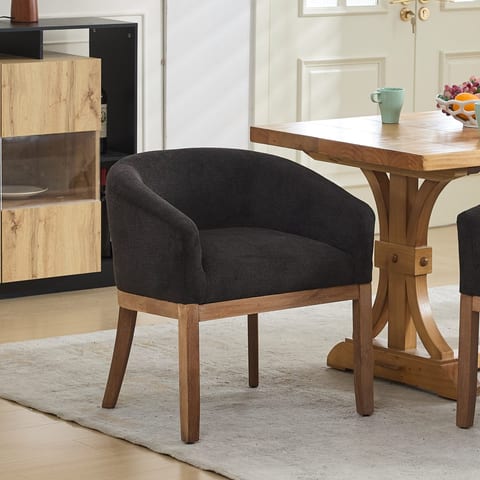 Mid Century Modern Upholstered Barrel Dining Chairs With Arms,Farmhouse Linen