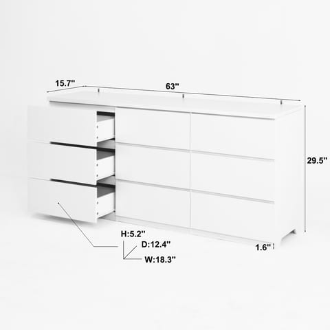 9 Drawer Dresser With No Handle Design, Modern White Matte Wood Dresser For