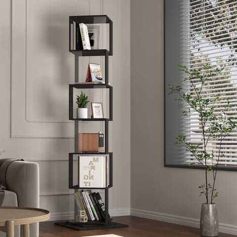 360 Rotating Bookshelf With Acrylic Plate, 6-Tier Tall, Floor Rack Simple