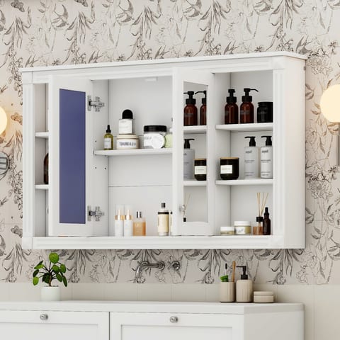 47 Inch Bathroom Mirror Cabinet With Storage, Adjustable Shelf And Open