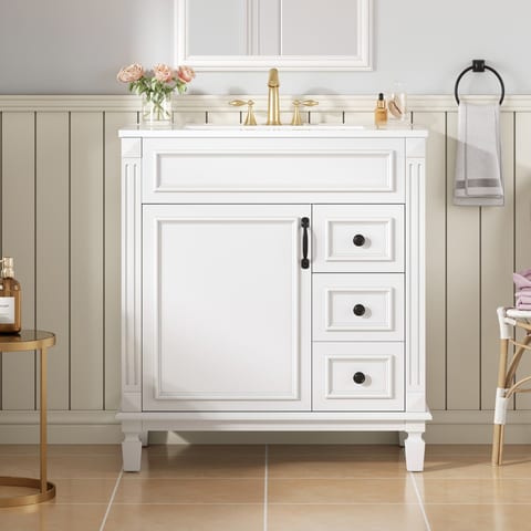 30 Bathroom Vanity With Ceramic Sink, Small Bathroom Sink Cabinet, Modern